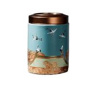 Decorativo Caja de té con patrón de grulla, recipiente sellado con tapa de Metal, Puerh, almacenamiento de té verde y negro, accesorios pequeños for té Contenedor(Blue)