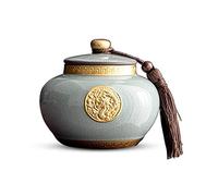 Decorativo Contenedores de almacenamiento de té de cerámica de estilo chino vintage con patrón dorado y decoración de borlas, lata de almacenamiento de latas de sellado de hojas de té for chocolate, a