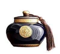 Decorativo Contenedores de almacenamiento de té de cerámica de estilo chino vintage con patrón dorado y decoración de borlas, lata de almacenamiento de latas de sellado de hojas de té for chocolate, a