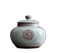 Decorativo Contenedores de almacenamiento de té de cerámica de estilo chino vintage con patrón dorado y decoración de borlas, lata de almacenamiento de latas de sellado de hojas de té for chocolate, a