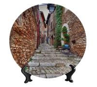 decorativo de cerámica con temática paisajística, redondo decorativo Stone Lane, con soporte vertical, para sala de estar/dormitorio/pasillo, consola, mesa auxiliar, decoración de pared, 8 pulgadas