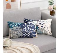Decorativo Fundas de Cojines Juego de 2 Azul Marino y Cian Fundas Cojines 30 x 50cm Funda Cojin Abstracto Flor Funda Cojines Lino Primavera Y Verano Fundas Almohadas Por Decoracion de Hogar