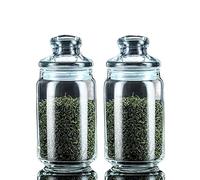 Decorativo Juego de 2 tarros de cristal redondos, latas de té, latas de café con tapas herméticas, tarros de cristal lisos y transparentes, pasta de café, azúcar, té, aperitivos, frutos secos, tarro d