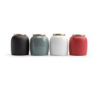 Decorativo Juego de 4 botes de cerámica pequeños for mostrador de cocina, 4 colores, con tapa dorada, tarro de almacenamiento de alimentos for almacenar café, té, especias Contenedor