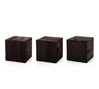 DECORATIVO Juego soportes, bloque natural, decoración con tronco de árbol, columna portavelas de suelo, columna para flores, columna rústica, negro, 20 x 20 x 20 cm, 3 piezas