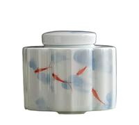 Decorativo Latas de té de cerámica con tapa hermética con elegante figura de pez pintada a mano, recipientes de cerámica blanca for almacenar té suelto, especias, granos de café, hierbas, especias y a