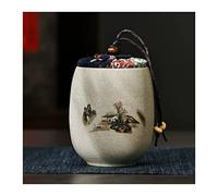 Decorativo Mini lata de té de cerámica gruesa de estilo chino con tapa de tela pintoresca, recipientes de cerámica for almacenar té suelto, bote sellado multifunción, tarro de té, recipientes for alma