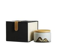 Decorativo Mini lata de té de cerámica portátil, lata de cerámica sellada retro, lata de té suelta con caja de regalo negra, recipiente for té con tapa hermética Contenedor(Blanco)