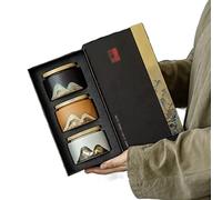 Decorativo Mini lata de té de cerámica portátil, lata de cerámica sellada retro, lata de té suelta con caja de regalo negra, recipiente for té con tapa hermética Contenedor(3 piece set)