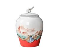 Decorativo Recipiente for té con adornos de cerámica china Recipiente for té suelto de cerámica de estilo chino vintage con tapa de nubes auspiciosas y pinturas de paisajes dibujadas a mano Contenedor