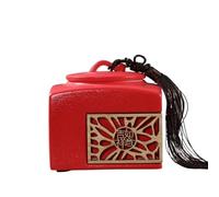 Decorativo Recipiente grande de cerámica for té con borla, estilo chino, ahuecado y sellado. Contenedor(Red)