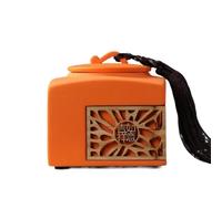Decorativo Recipiente grande de cerámica for té con borla, estilo chino, ahuecado y sellado. Contenedor(Orange)