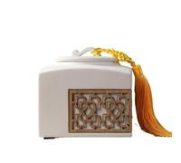 Decorativo Recipiente grande de cerámica for té con borla, estilo chino, ahuecado y sellado. Contenedor(Blanco)