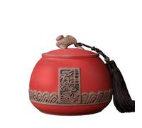 Decorativo Recipiente vintage de cerámica rugosa for té con cambio y asa de transporte, tarro sellado for azúcar, té y café. Contenedor(Red)