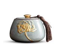Decorativo Recipientes de almacenamiento de té de cerámica con patrón de loto dorado y decoración de borlas, tarro de té de estilo chino vintage, lata de sellado de hojas de té for chocolate, azúcar,