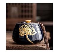 Decorativo Recipientes de almacenamiento de té de cerámica con patrón de loto dorado y decoración de borlas, tarro de té de estilo chino vintage, lata de sellado de hojas de té for chocolate, azúcar,