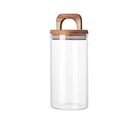 Decorativo Recipientes de almacenamiento de té de vidrio transparente, recipientes de almacenamiento de alimentos con tapa hermética de madera y asa for servir té, café, miel Contenedor(1500ML)