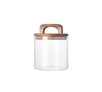 Decorativo Recipientes de almacenamiento de té de vidrio transparente, recipientes de almacenamiento de alimentos con tapa hermética de madera y asa for servir té, café, miel Contenedor(560ML)