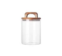 Decorativo Recipientes de almacenamiento de té de vidrio transparente, recipientes de almacenamiento de alimentos con tapa hermética de madera y asa for servir té, café, miel Contenedor(750ML)