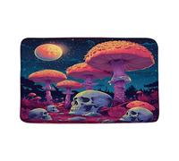 Decorativo Tapete Skull Mushroom Halloween Scary Skeleton Gothic Horror Moon Spooky Starry Night Día de los Muertos Peluche Suave Felpudo Alfombrilla de Ducha 40×60cm para Pasillo,Mascotas,Jardín