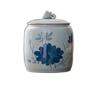 Decorativo Tarro de almacenamiento de té de cerámica con patrón de craquelado único, tarro sellado de loto pintado a mano, almacén de té grande Contenedor