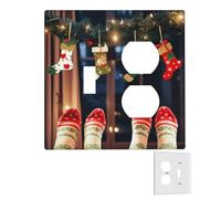 Decorator - Placa de pared de 2 bandas, cubiertas de interruptor de luz dúplex, calcetines de Navidad, placas de pared para tomas eléctricas, tamaño estándar, placas de interruptor basculante doble