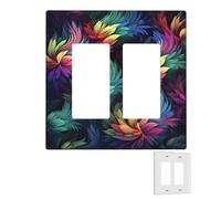 Decorator - Placa de pared de 2 bandas, cubiertas de interruptor de luz dúplex, cubiertas de enchufe de receptáculo dúplex, placas de pared de flores coloridas para tomas eléctricas, cubierta de