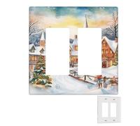 Decorator - Placa de pared de 2 bandas, cubiertas de interruptor de luz dúplex, cubiertas de salida de receptáculo de acuarela, placas de pared mágicas de Navidad para tomas eléctricas, cubierta de