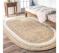 DecorAvenue Alfombra india de yute trenzada hecha a mano (blanco roto, 150 x 240 cm, ovalada)
