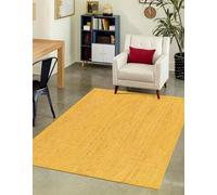 DecorAvenue Hand Braided Jute Area Rug Natural Fibers Hand Woven Bohemian Style Ruva Rug for Kitchen, Dining Room, Living Area Eco-Friendly Durable Carpet, Color- Yellow (120 cm x 120 cm)