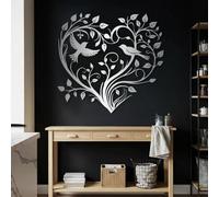 Decorazione murale a Forma di Cuore in Metallo argentato, decorazione murale per esterni a Forma di Ramo di Albero con uccello in Metallo, decorazione artistica a Forma di Cuore, scultura