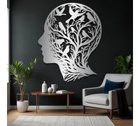 Decorazione murale astratta in Metallo argentato con volto, decorazione murale in Metallo con Ramo di Albero, decorazione murale per bagno, scultura Moderna con volto per soggiorno, Camera