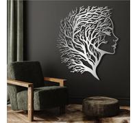 Decorazione murale astratta in Metallo Argento con volto, decorazione murale Moderna per Camera da letto con Ramo di Albero in Metallo, decorazione artistica con volto, scultura Moderna PE