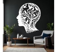 Decorazione murale astratta in Metallo Bianco con volto, decorazione murale in Metallo con Ramo di Albero, decorazione murale per bagno, scultura Moderna con volto per soggiorno, Camera d