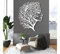 Decorazione murale astratta in Metallo Bianco con volto, decorazione murale Moderna per Camera da letto con Ramo di Albero in Metallo, decorazione artistica con volto, scultura Moderna per