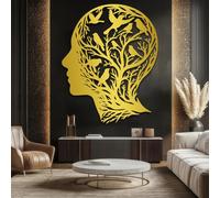 Decorazione murale astratta in Metallo dorato con volto, decorazione murale in Metallo con Ramo di Albero, decorazione murale per bagno, scultura Moderna con volto per soggiorno, Camera da