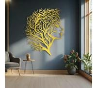 Decorazione murale astratta in Metallo dorato con volto, decorazione murale Moderna per Camera da letto con Ramo di Albero in Metallo, decorazione artistica con volto, scultura Moderna per