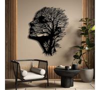 Decorazione murale astratta in Metallo Nero con volto, decorazione murale astratta in Metallo con Ramo di Albero, decorazione Moderna con volto per soggiorno, Camera da letto, corridoio e
