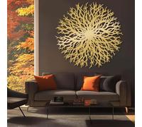 Decorazione murale con Albero Rotondo in Metallo dorato, decorazione murale contemporanea con Ramo astratto in Metallo, decorazione artistica con Albero, scultura Moderna per soggiorno, ca