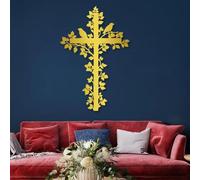 Decorazione murale con Croce in Metallo dorato, decorazione murale con Foglie in Metallo e uccelli cristiani, decorazione artistica con Croce, scultura Moderna per soggiorno, Camera da Let