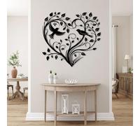 Decorazione murale in Metallo a Forma di Cuore Nero, decorazione da parete per esterni con Ramo di Albero e uccello in Metallo, decorazione artistica a Forma di Cuore, scultura Moderna per
