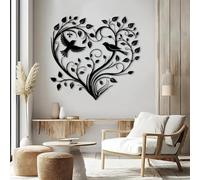 Decorazione murale in Metallo a Forma di Cuore Nero, decorazione da parete per esterni con Ramo di Albero e uccello in Metallo, decorazione artistica a Forma di Cuore, scultura Moderna per