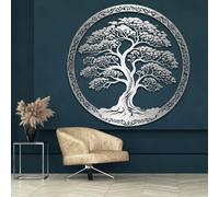 Decorazione murale in Metallo argentato a Forma di Albero, decorazione murale in Metallo Vintage in Stile fattoria per bagno, decorazione Moderna con Albero per soggiorno, Camera da letto,