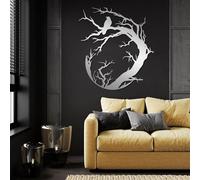 Decorazione murale in Metallo argentato a Forma di Corvo, decorazione murale circolare in Metallo per Halloween, scultura Moderna Decorativa a Forma di Corvo per soggiorno, Camera da letto