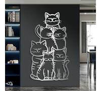 Decorazione murale in Metallo argentato a Forma di Gatto, decorazione murale in Metallo per esterni con animali domestici, scultura Moderna Decorativa a Forma di Gatto per soggiorno, camer