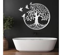 Decorazione murale in Metallo argentato con Albero Della Vita, decorazione murale con Albero genealogico in Metallo con uccelli, decorazione Moderna con Albero Della Vita per soggiorno, ca