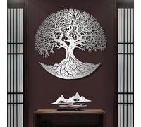 Decorazione murale in Metallo argentato con Albero Della Vita, decorazione murale in Metallo per ufficio, Sala da pranzo, scultura Moderna con Albero Della Vita per soggiorno, Camera da le