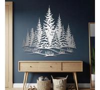 Decorazione murale in Metallo argentato con Albero di Pino, decorazione murale in Metallo con paesaggio invernale in Foresta, decorazione Moderna con Albero di Pino, scultura per soggiorno