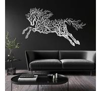 Decorazione murale in Metallo argentato con Albero e Cavallo, decorazione murale in Metallo con Grande animale da fattoria, decorazione Moderna con Cavallo per soggiorno, Camera da letto,