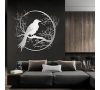 Decorazione murale in Metallo argentato con Corvo, decorazione da parete in Metallo gotico con Ramo di Albero, decorazione Moderna con Corvo per soggiorno, Camera da letto, corridoio e SCA
